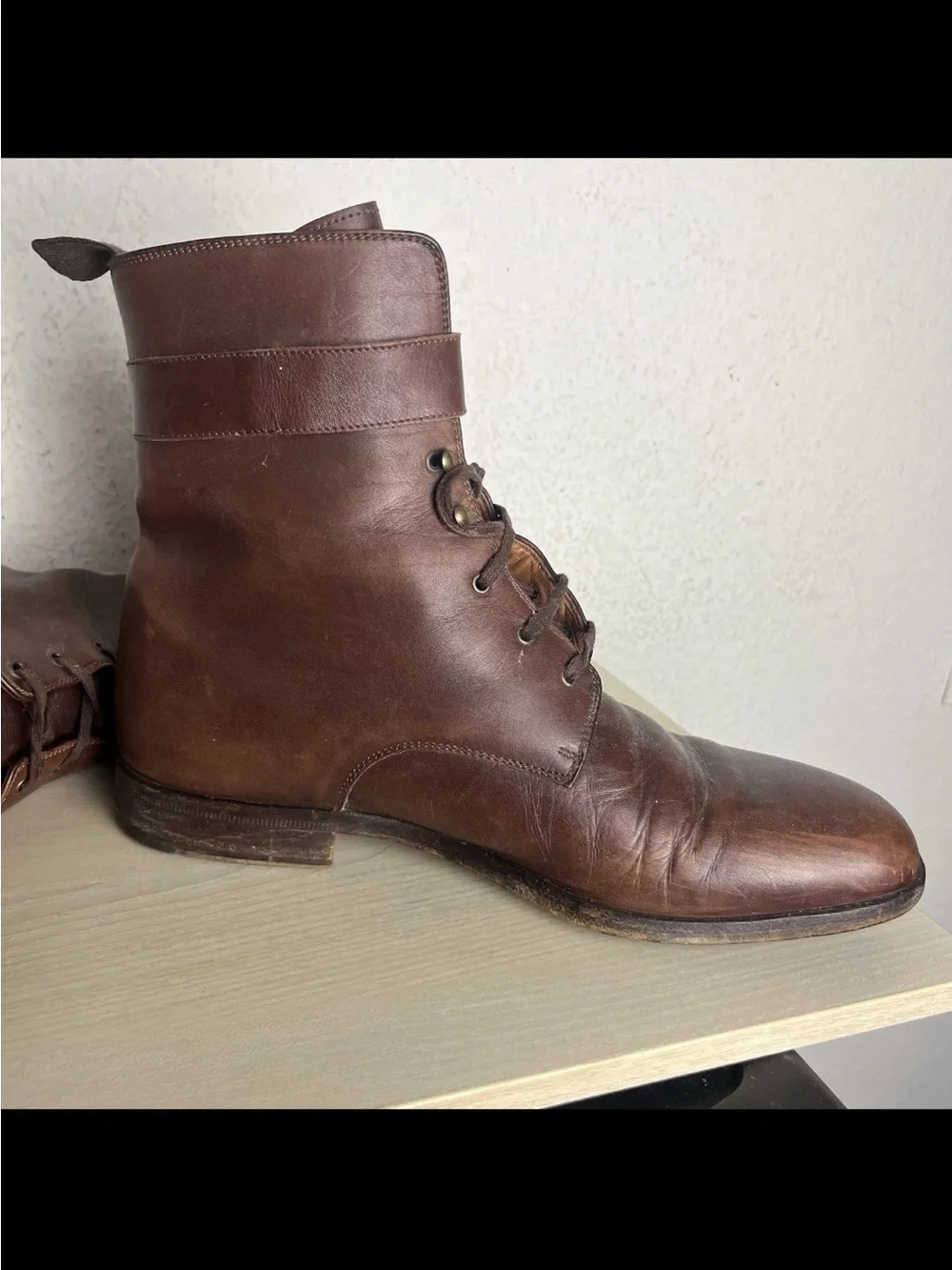 Dolce & Gabbana Men Size 9.5 Boots Leather Lace Up Brown Buckle